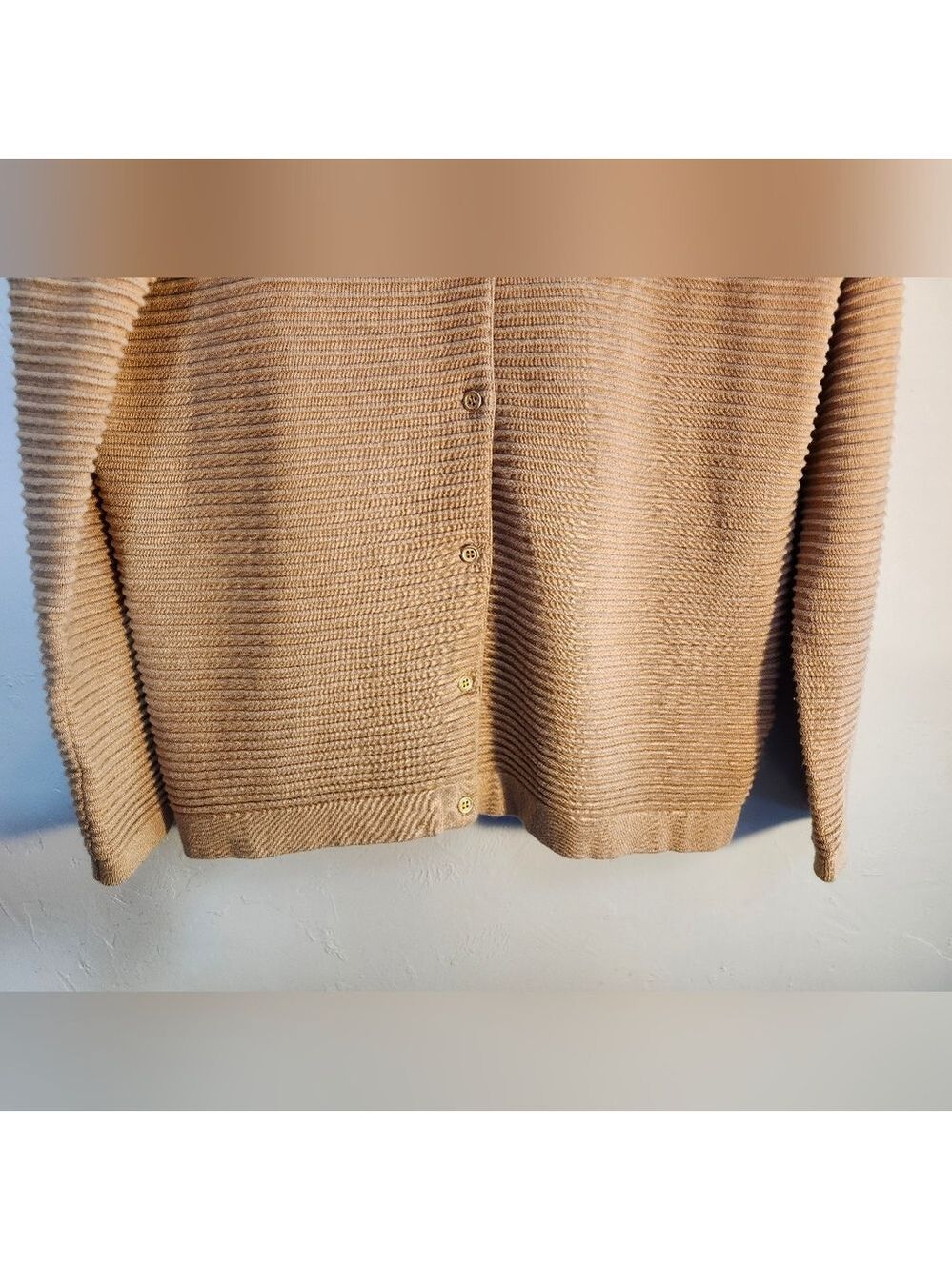 Lands' End Beige Cardigan Ribbed Sweater Botton Sz L - Picture 5 of 7